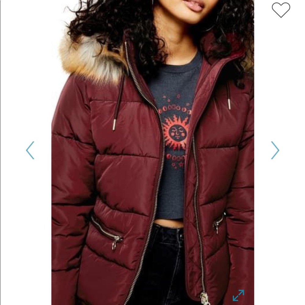 New TopShop puffer jacket in burgundy - Picture 3 of 4